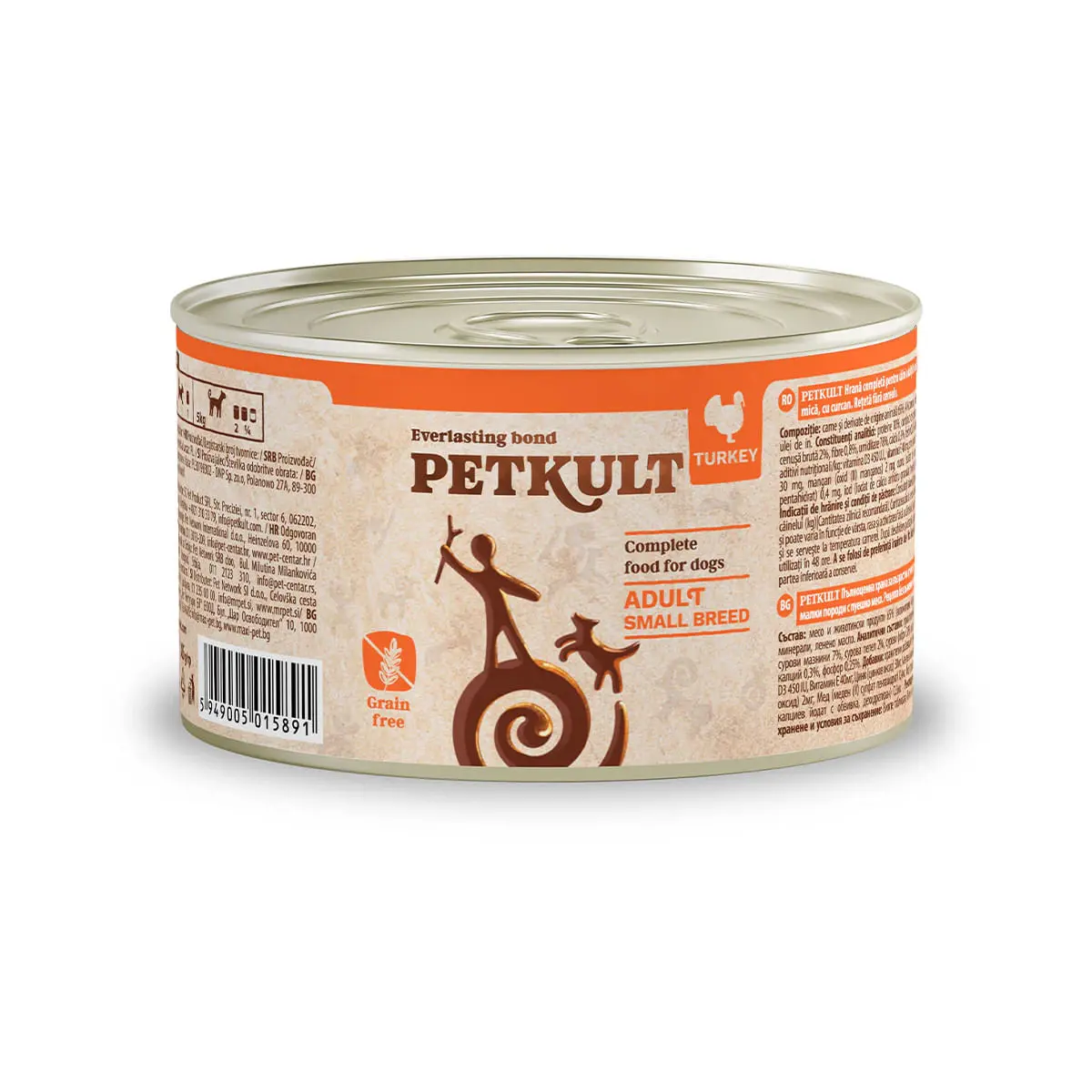 PETKULT Grain Free Mini Adult, Curcan, conserva hrana umeda fara cereale caini, 185g