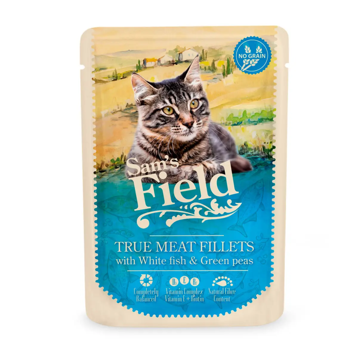SAM'S FIELD True Meat Fillets, Peste alb, plic hrana umeda fara cereale pisici, (in sos), 85g - Image 2