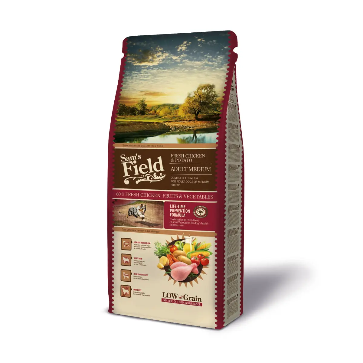 SAM'S FIELD Fresh Adult Medium, M, Pui si Cartofi, hrana uscata continut redus cereale caini, 13kg - Image 2