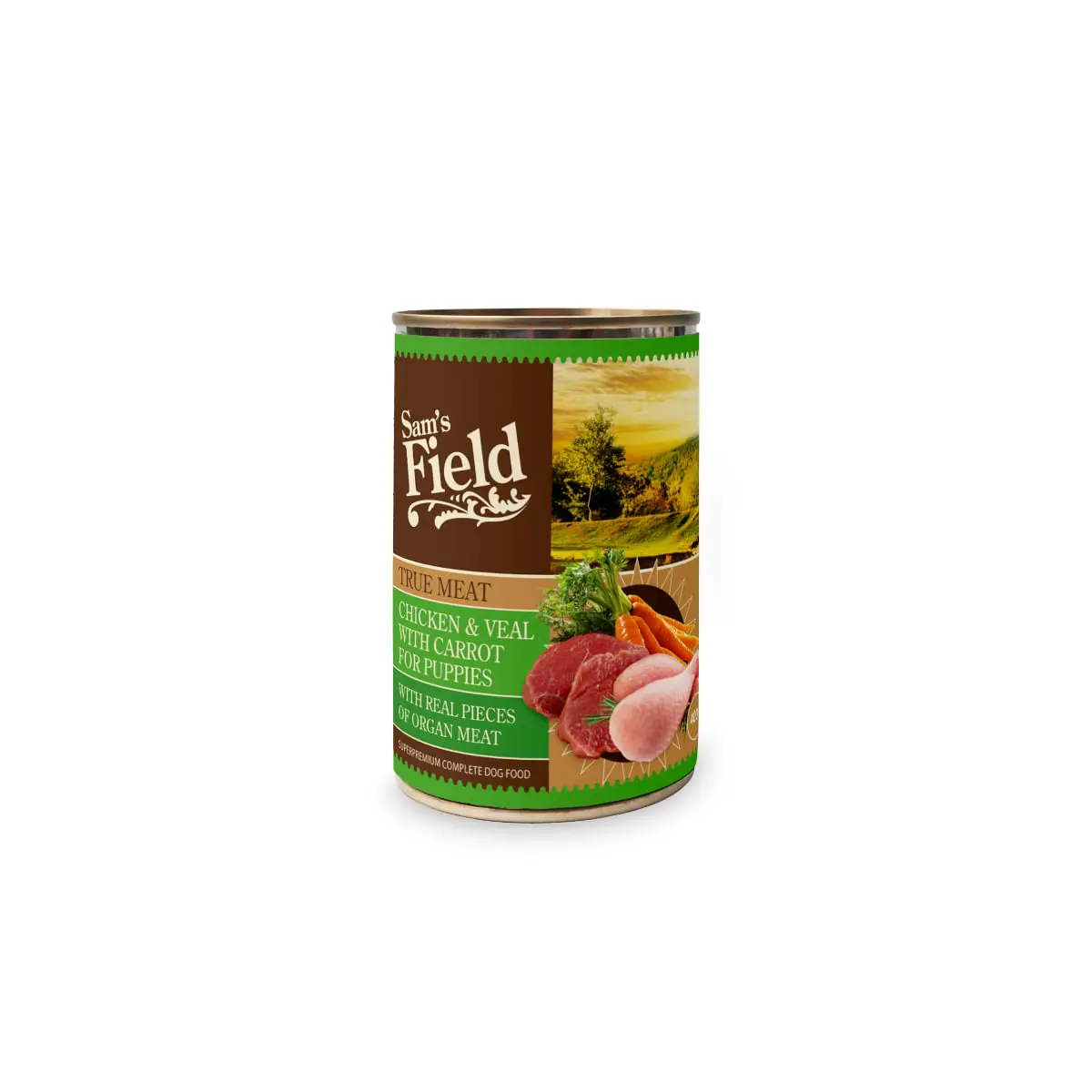 SAM'S FIELD True Meat For Puppies, XS-XL, Pui si Vitel, conserva hrana umeda fara cereale caini junior, (in aspic), 400g - Image 2