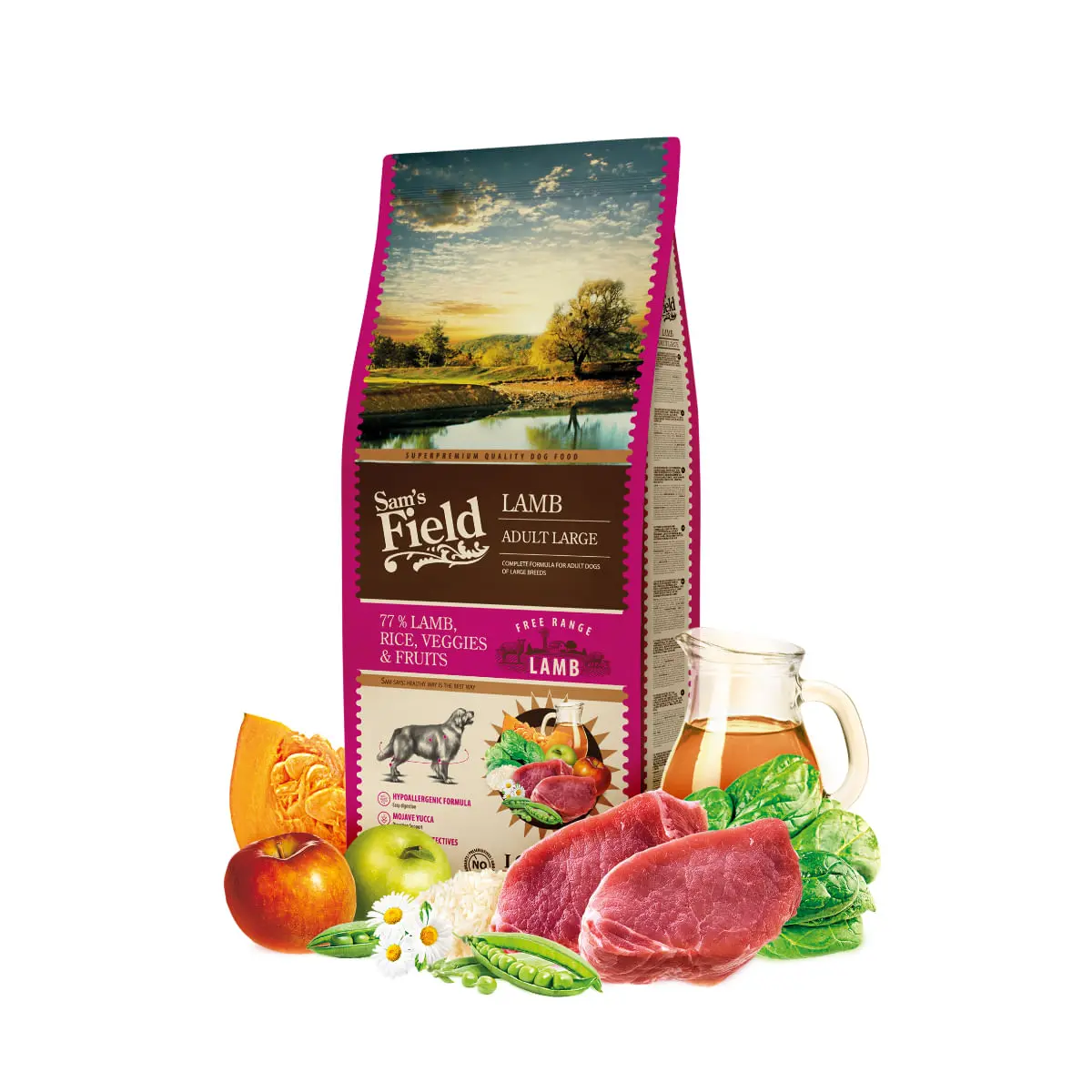 SAM'S FIELD Adult Large, L-XL, Miel, hrana uscata continut redus cereale caini, 13kg - Image 2