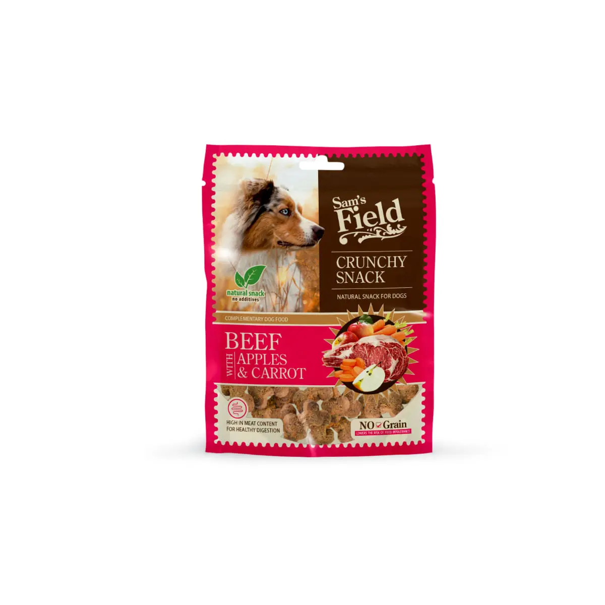SAM'S FIELD Crunchy Snack, XS-XL, Vita si Mar, punguta recompense fara cereale caini, 200g