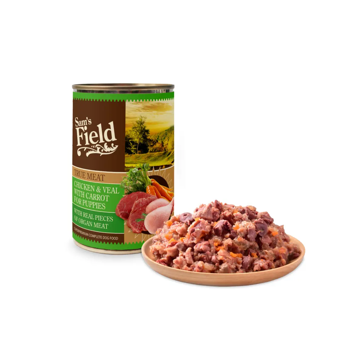 SAM'S FIELD True Meat For Puppies, XS-XL, Pui si Vitel, conserva hrana umeda fara cereale caini junior, (in aspic), 400g - Image 3