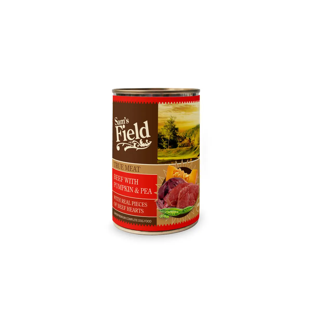 SAM'S FIELD True Meat, XS-XL, Vita si dovleac, conserva hrana umeda fara cereale caini, (in aspic), 400g