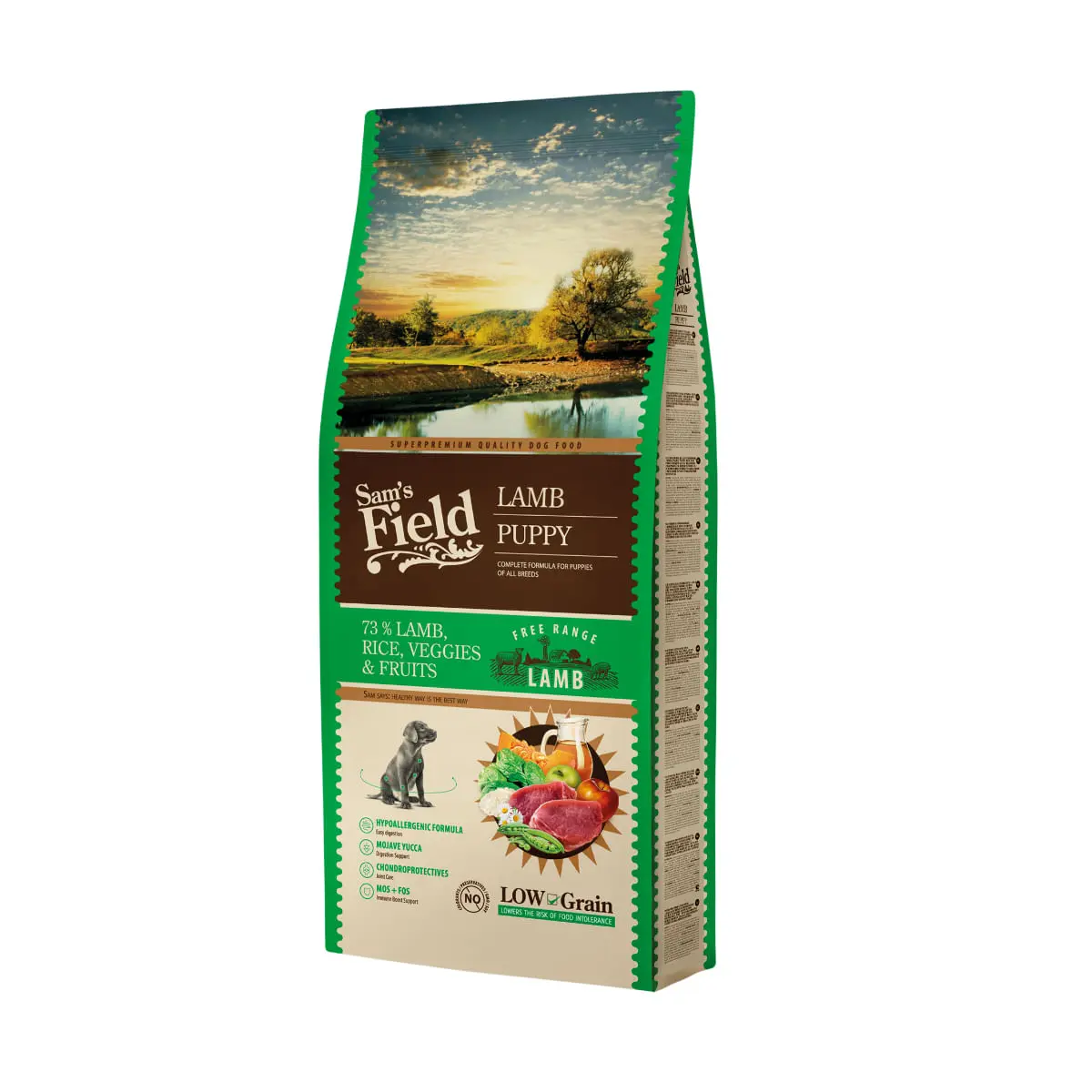 SAM'S FIELD Puppy, XS-XL, Miel, hrana uscata continut redus cereale caini junior, 13kg