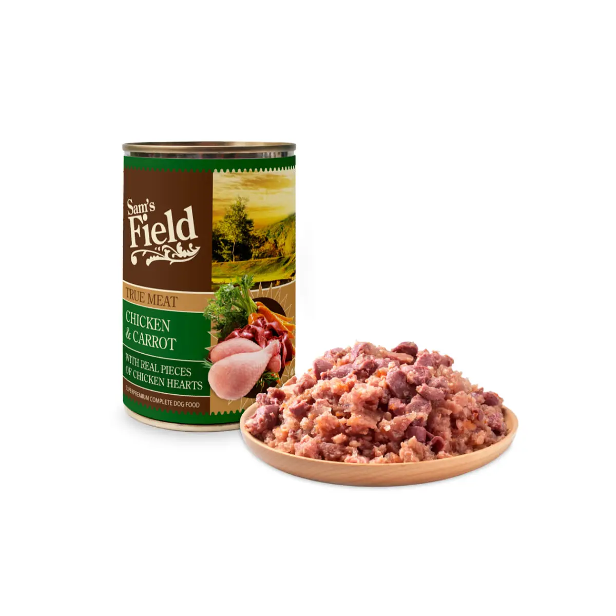 SAM'S FIELD True Meat, XS-XL, Pui si Morcov, conserva hrana umeda fara cereale caini, (in aspic), 400g - Image 3