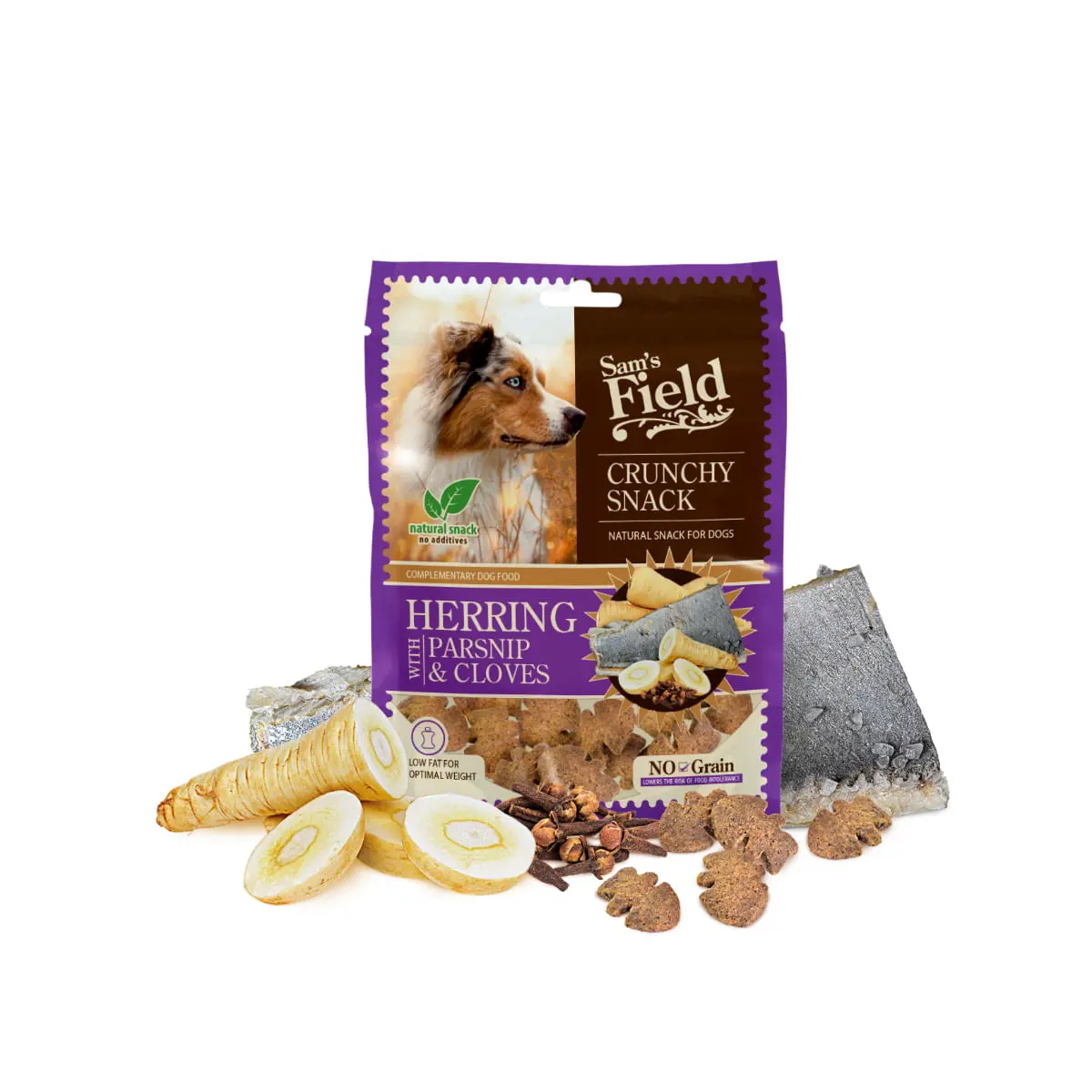 SAM'S FIELD Crunchy Snack, XS-XL, Hering, punguta recompense fara cereale caini, 200g - Image 3