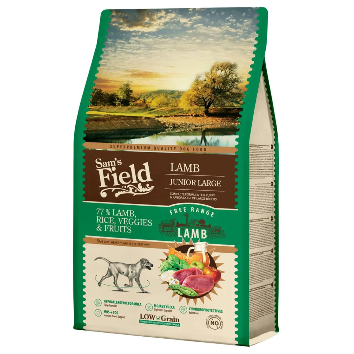 SAM'S FIELD Junior Large Breed, L-XL, Miel, hrana uscata continut redus cereale caini, 2.5kg