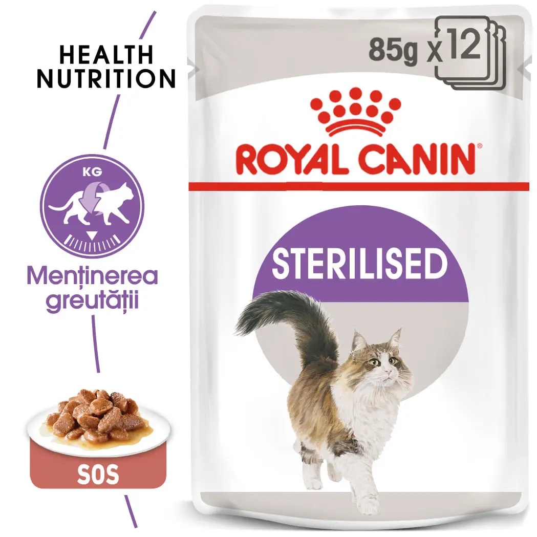ROYAL CANIN Sterilised Adult, hrana umeda pisici sterilizate, (in sos), bax, 85g x 12buc