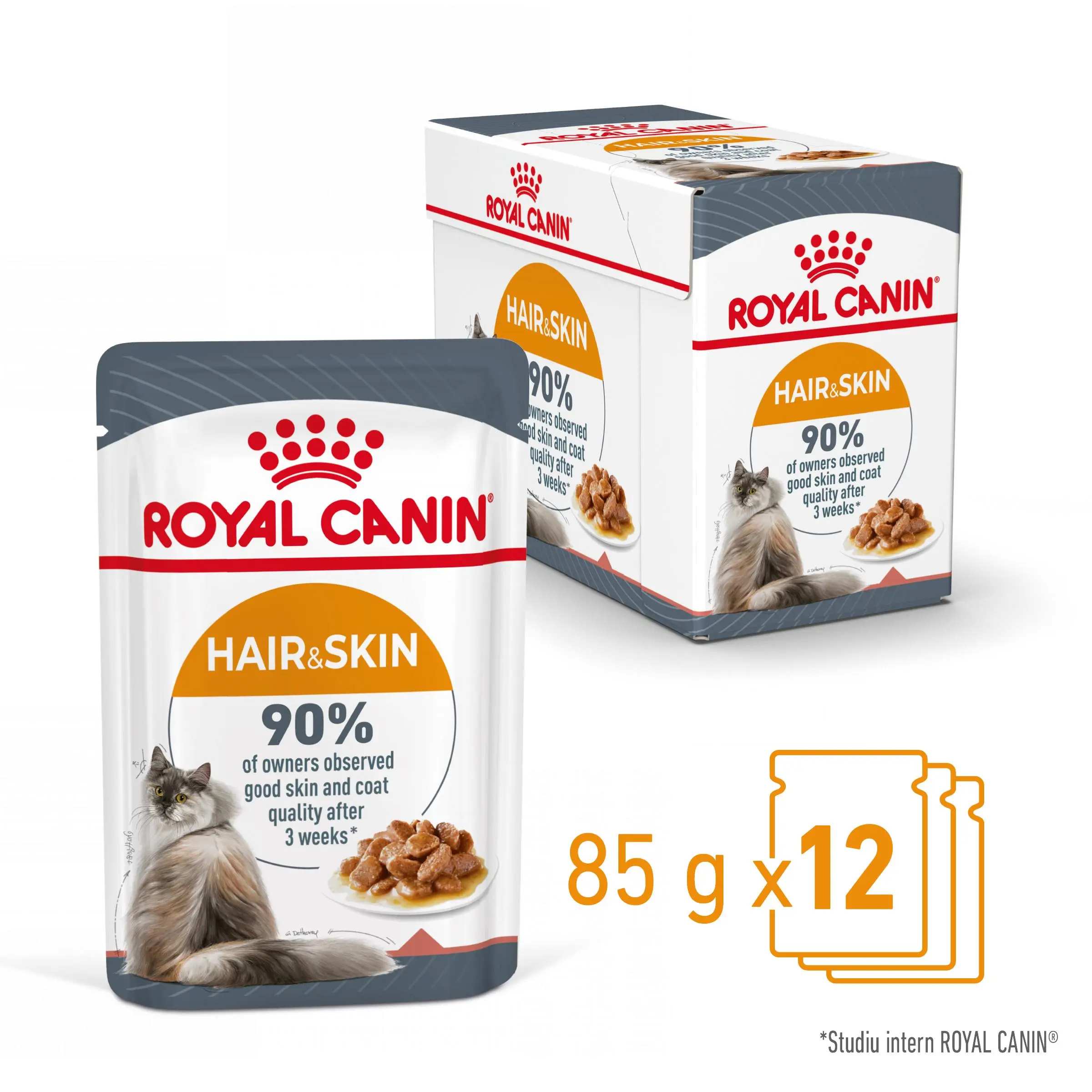ROYAL CANIN Hair & Skin Care Adult, hrana umeda pisici, piele & blana, (in sos), bax, 85g x 12buc