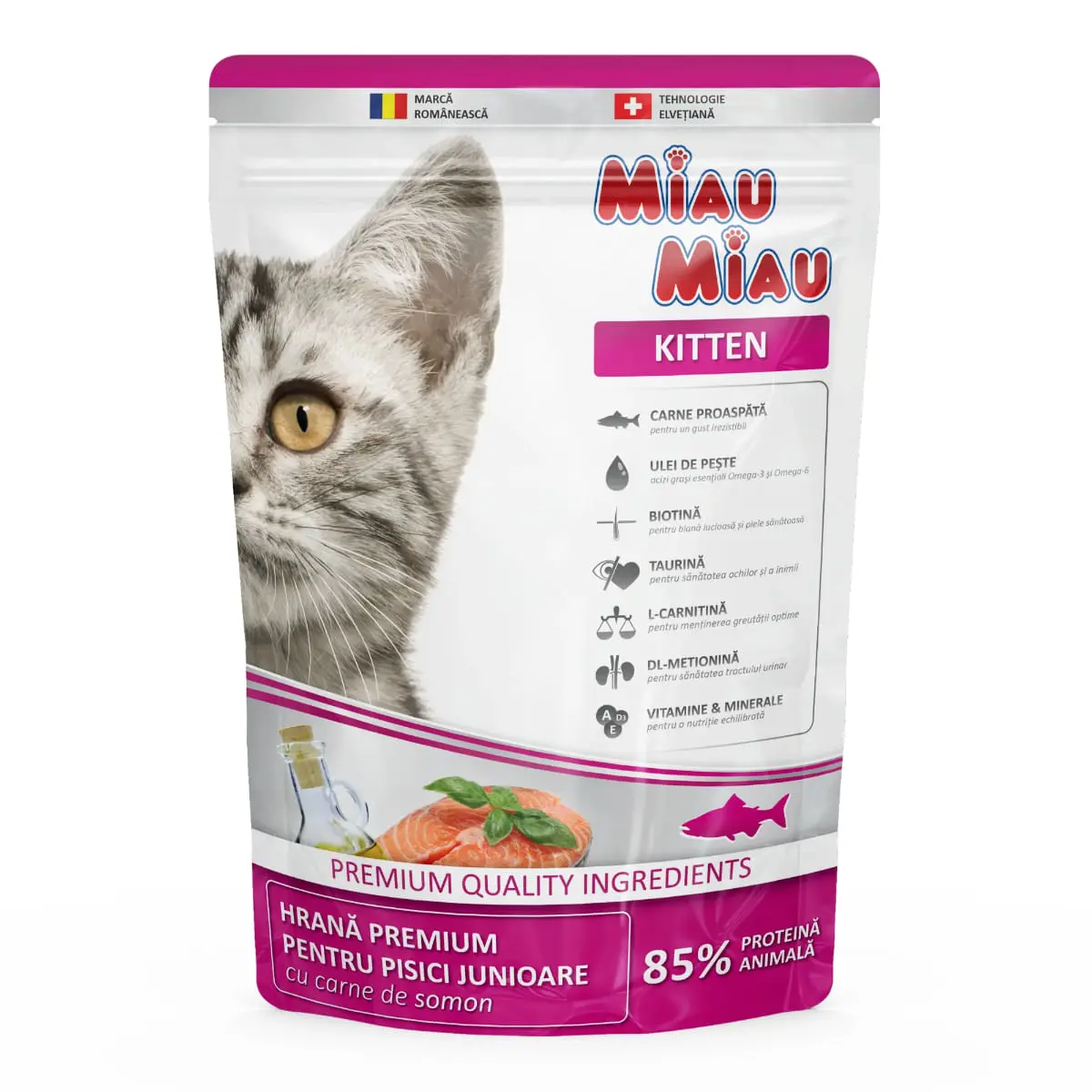 MIAU MIAU Kitten, Somon, hrana uscata pisici junior junior, 800g