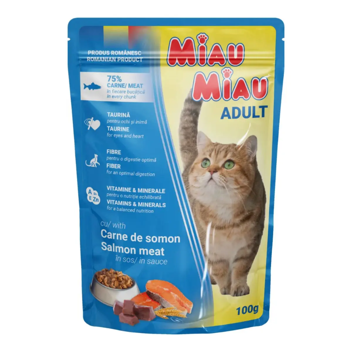 MIAU MIAU, Somon, plic hrana umeda pisici, (in sos), 100g