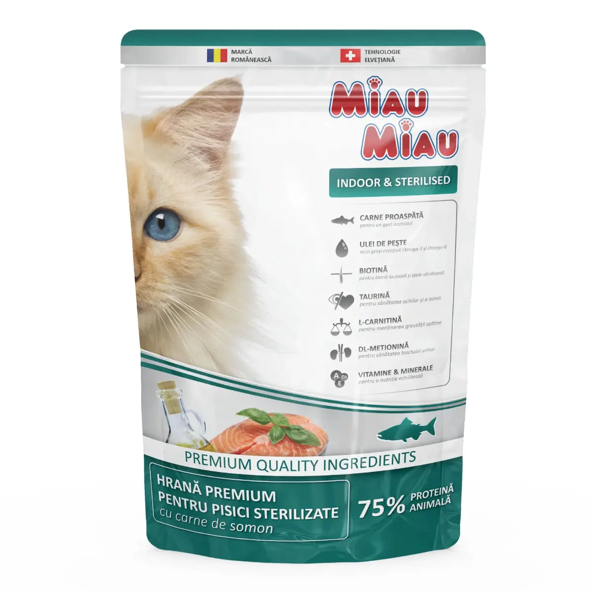 MIAU MIAU Indoor & Sterilised, Somon, hrana uscata pisici sterilizate, 800g - Image 2