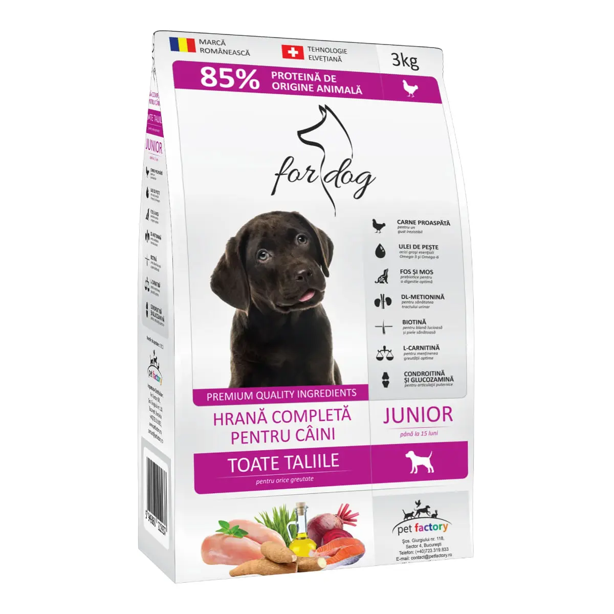 FOR DOG Junior, XS-XL, Pasare, hrana uscata caini junior, 3kg