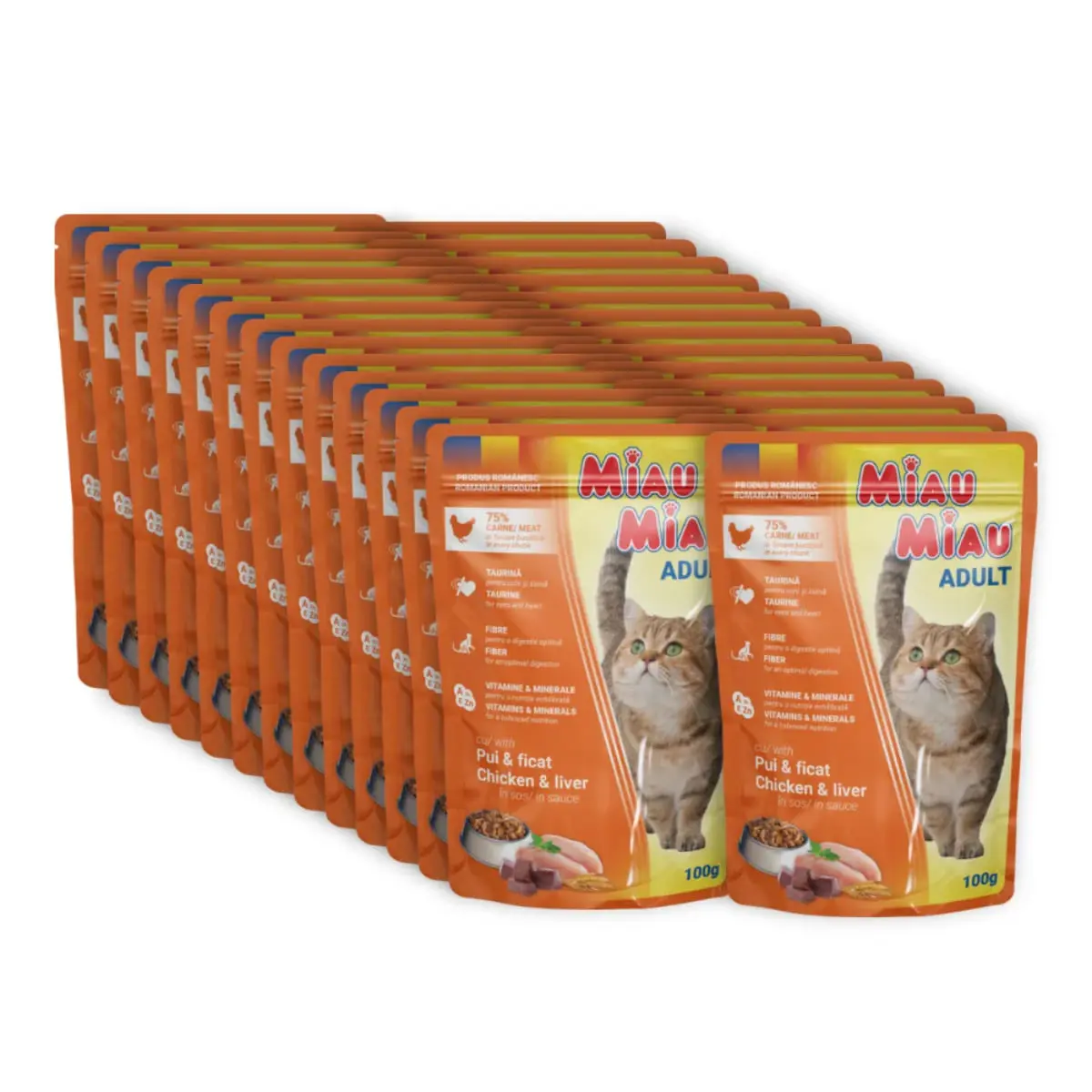 MIAU MIAU, Pui si Ficat, plic hrana umeda pisici, (in sos), bax, 100g x 24buc - Image 2
