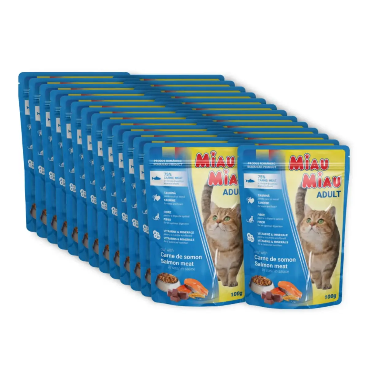 MIAU MIAU, Somon, plic hrana umeda pisici, (in sos), bax, 100g x 24buc