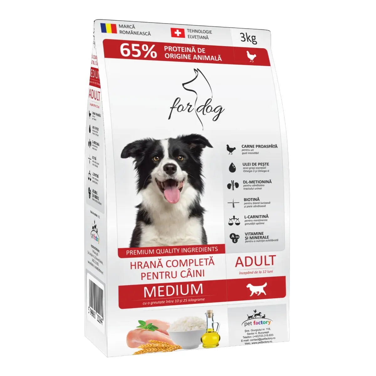 FOR DOG Adult Medium, M, Pasare, hrana uscata caini, 3kg - Image 2