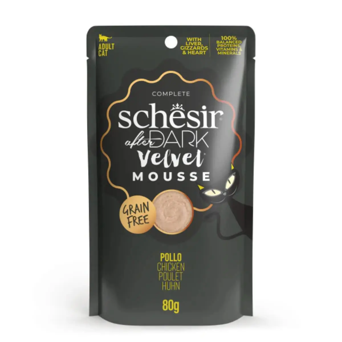 SCHESIR After Dark Velvet Mousse, Pui, plic hrana umeda fara cereale pisici, (mousse), 80g