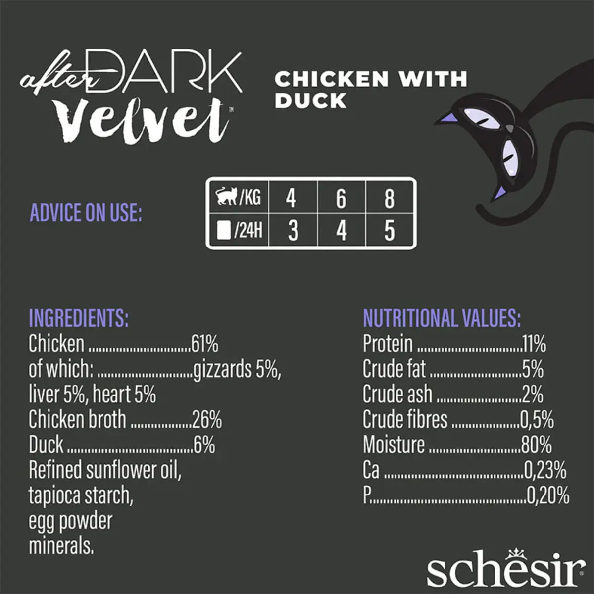 SCHESIR After Dark Velvet Mousse, Pui si Rata, plic hrana umeda fara cereale pisici, (mousse), 80g - Image 5