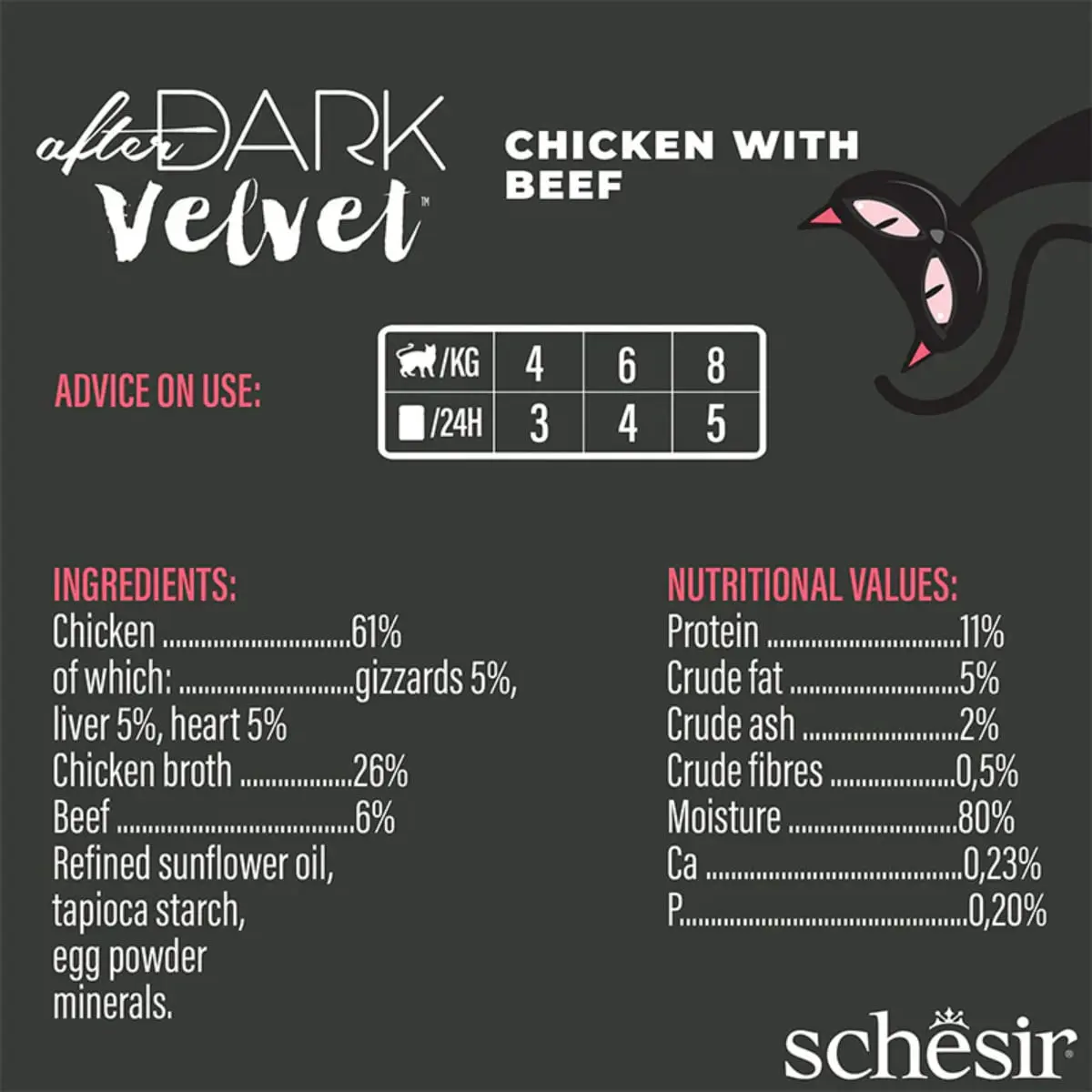 SCHESIR After Dark Velvet Mousse, Pui si Vita, plic hrana umeda fara cereale pisici, (mousse), 80g - Image 5