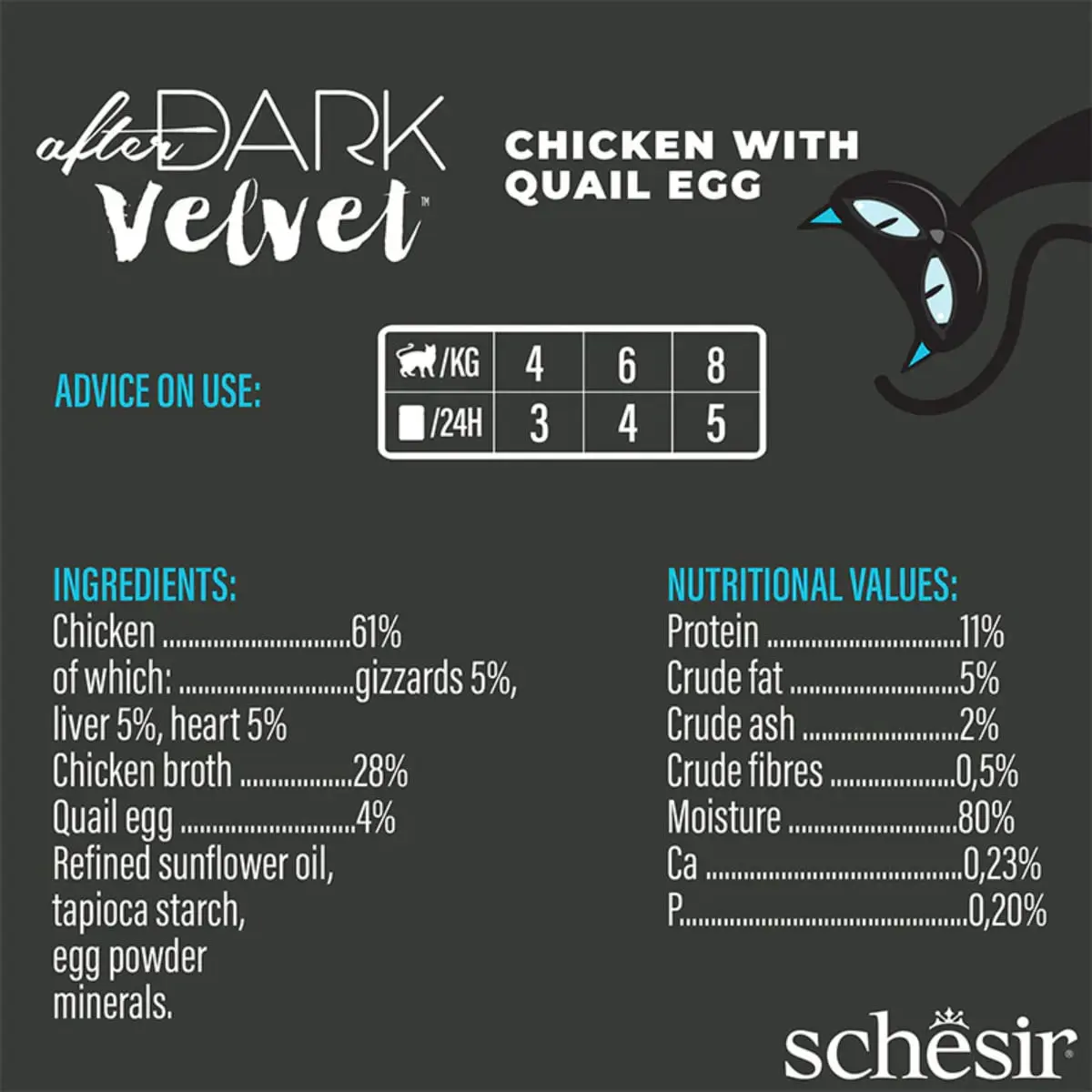 SCHESIR After Dark Velvet Mousse, Pui si Ou de Prepelita, plic hrana umeda fara cereale pisici, (mousse), 80g - Image 5
