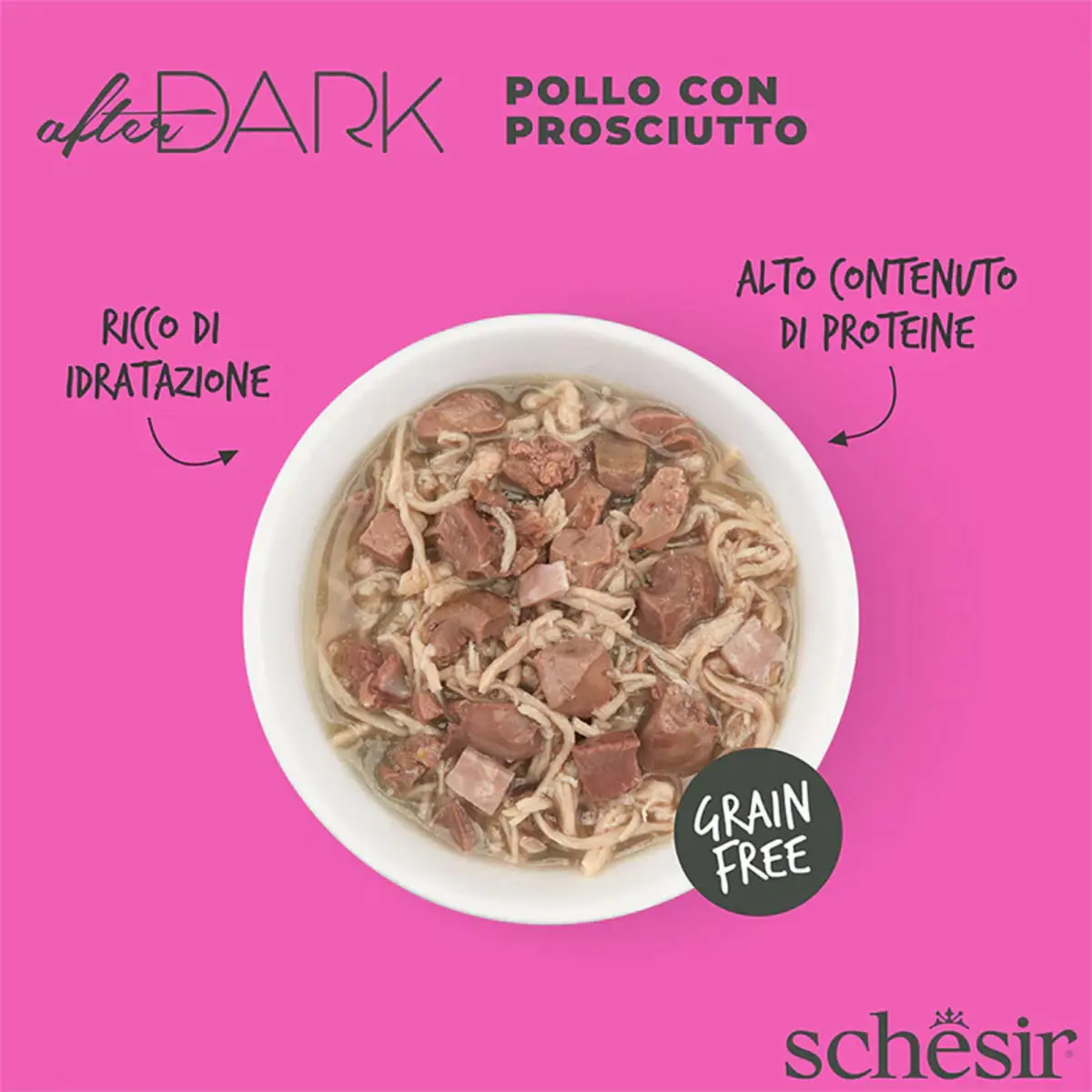 SCHESIR After Dark, Pui si Sunca, conserva hrana umeda fara cereale pisici, (in supa), 80g - Image 5