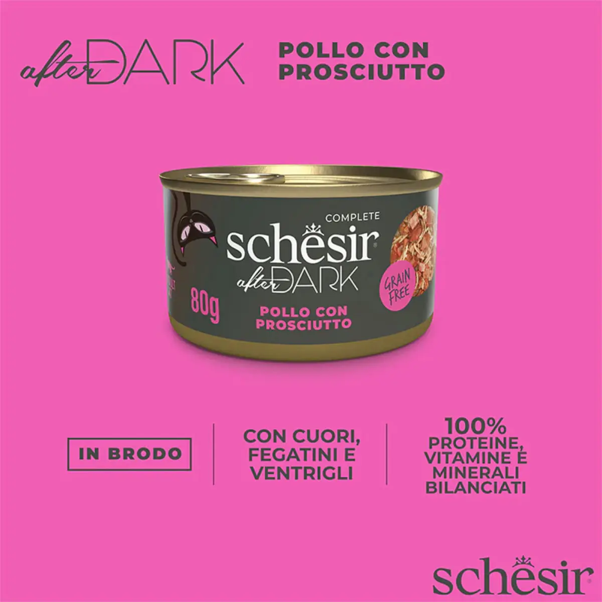 SCHESIR After Dark, Pui si Sunca, conserva hrana umeda fara cereale pisici, (in supa), 80g - Image 6