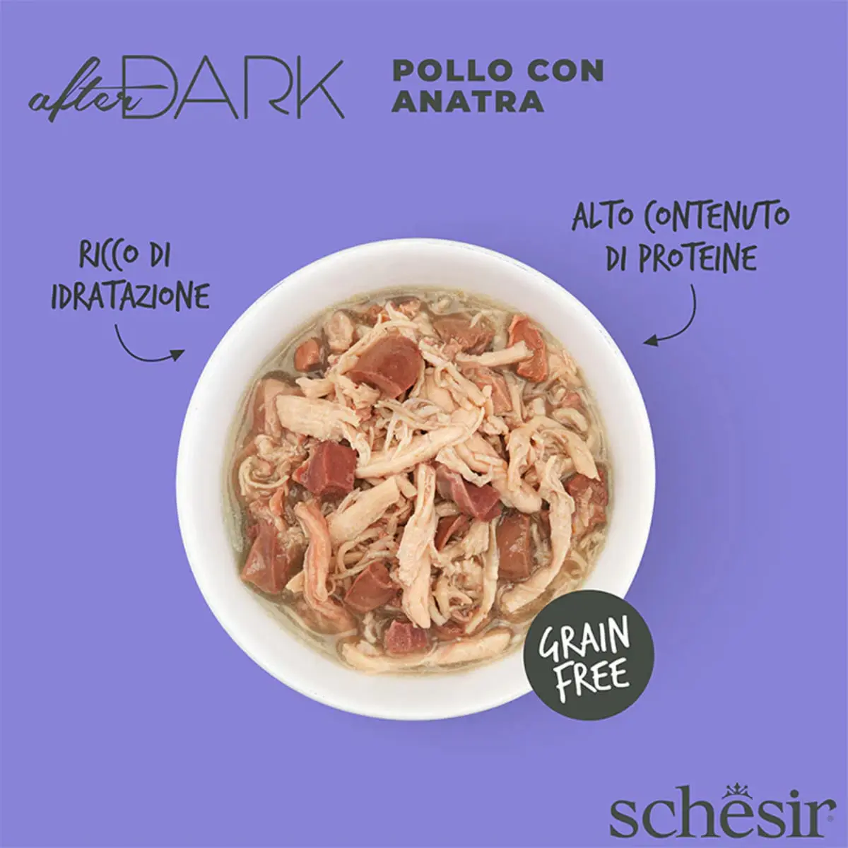 SCHESIR After Dark, Pui si Rata, conserva hrana umeda fara cereale pisici, (in supa), 80g - Image 6