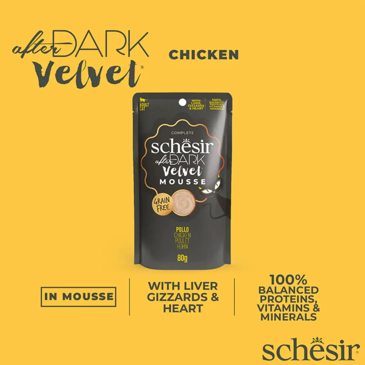 SCHESIR After Dark Velvet Mousse, Pui, plic hrana umeda fara cereale pisici, (mousse), 80g - Image 7