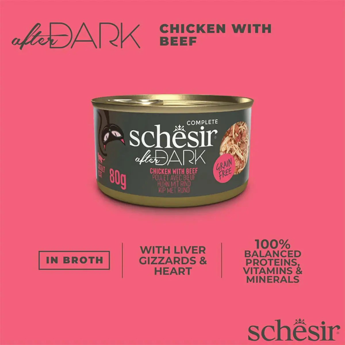 SCHESIR After Dark, Pui si Vita, conserva hrana umeda fara cereale pisici, (in supa), 80g - Image 7
