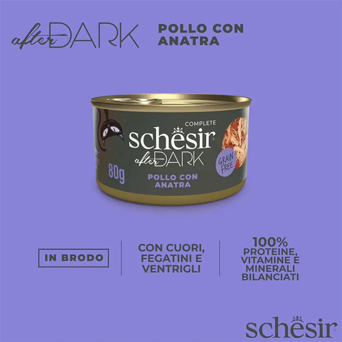 SCHESIR After Dark, Pui si Rata, conserva hrana umeda fara cereale pisici, (in supa), 80g - Image 7