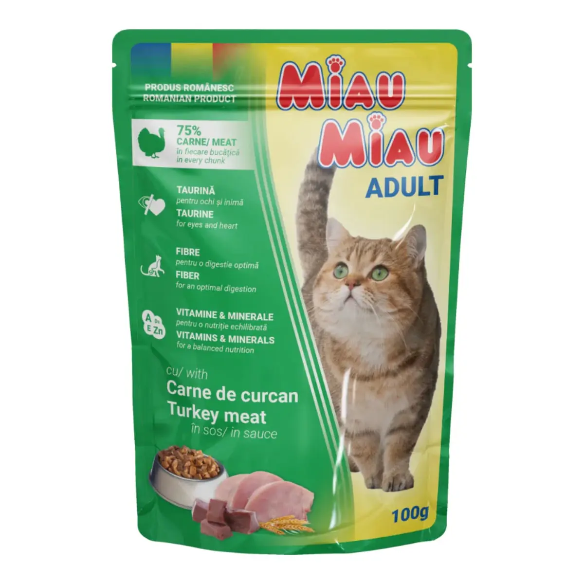MIAU MIAU, Curcan, plic hrana umeda pisici, (in sos), 100g