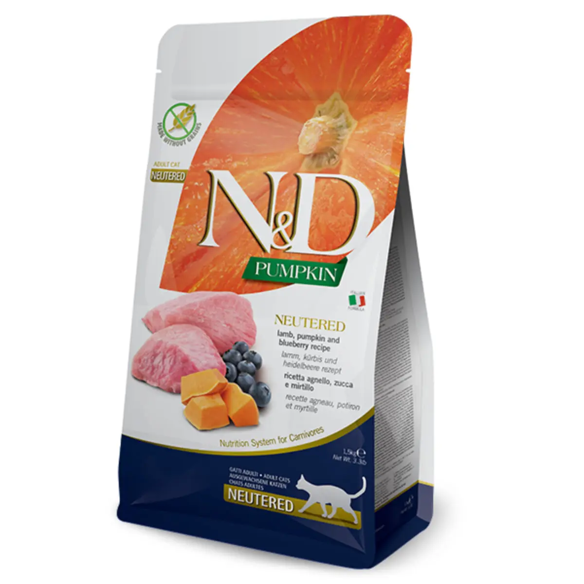 N&D Pumpkin Neutered, Miel si dovleac, hrana uscata fara cereale pisici sterilizate, 1.5kg