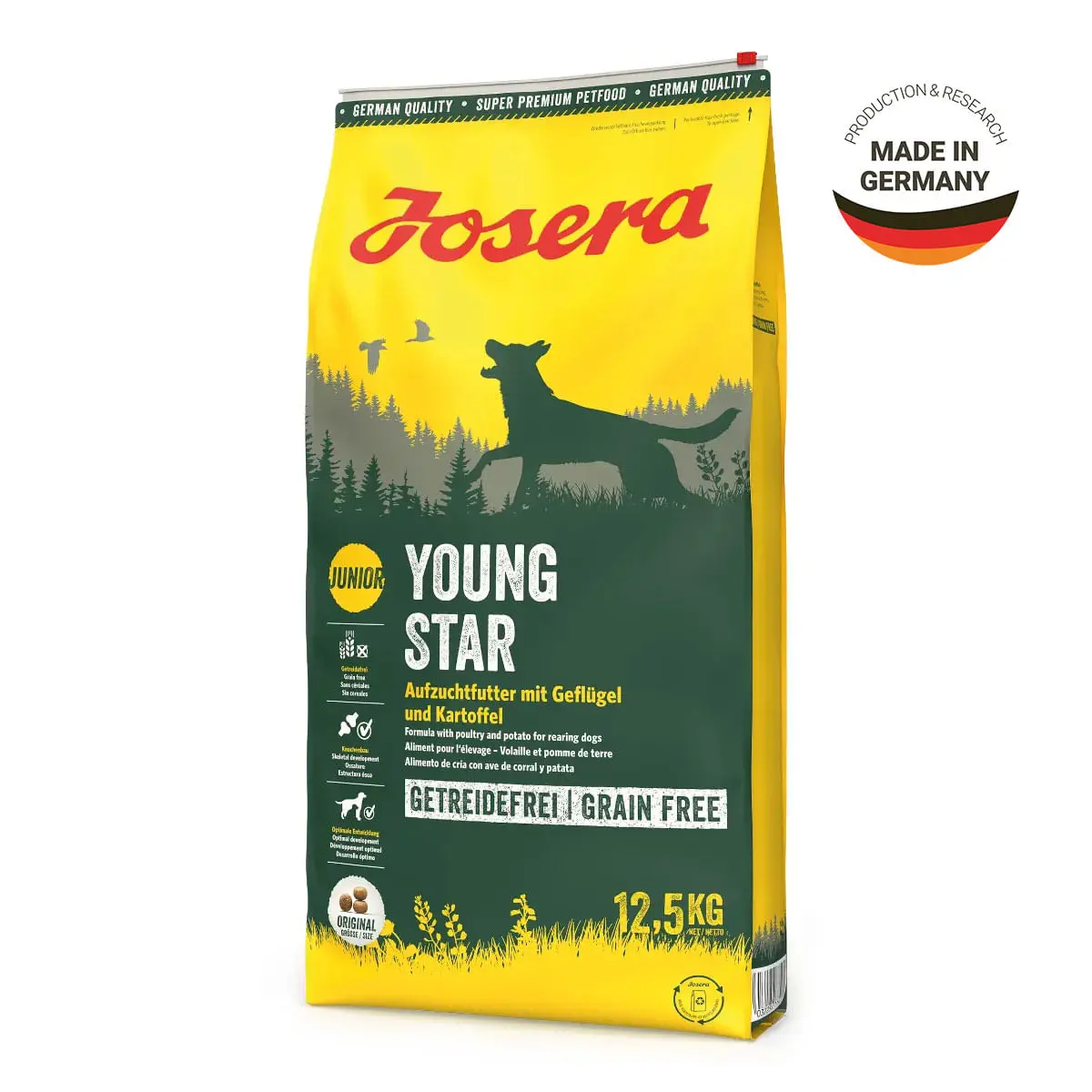 JOSERA Youngstar, XS-XL, Pasare, hrana uscata fara cereale caini junior, sistem digestiv, 12.5kg