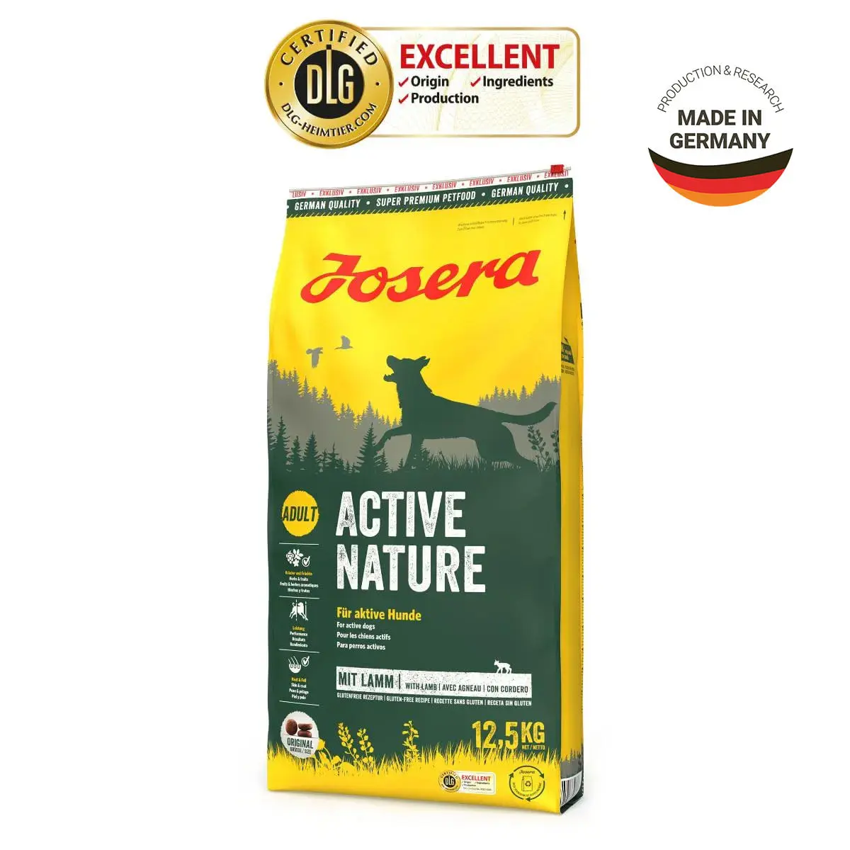 JOSERA Active Nature, XS-XL, Pasare si Miel, hrana uscata caini, activitate intensa, 12.5kg
