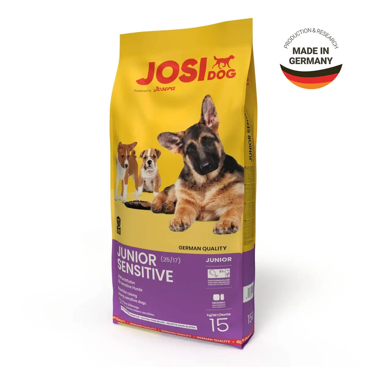 JOSIDOG Junior Sensitive, XS-XL, Pasare, hrana uscata caini junior, sistem digestiv, 15kg