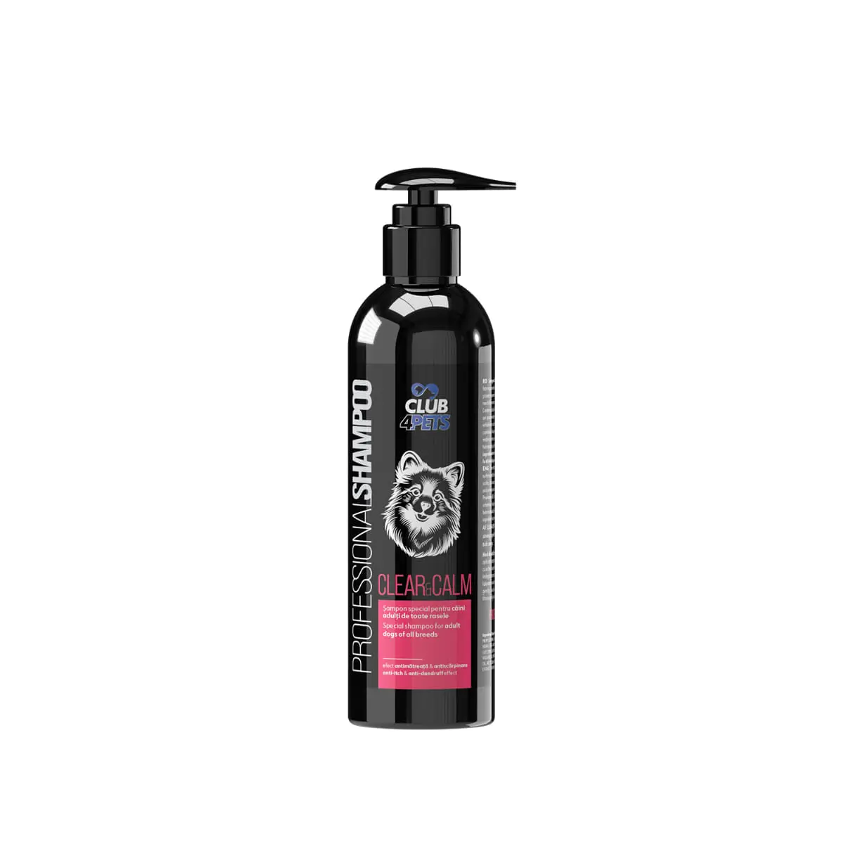 CLUB 4 PETS Profesional Clear & Calm, sampon caini, anti-matreata, anti-mancarime, flacon cu aplicator, 250ml