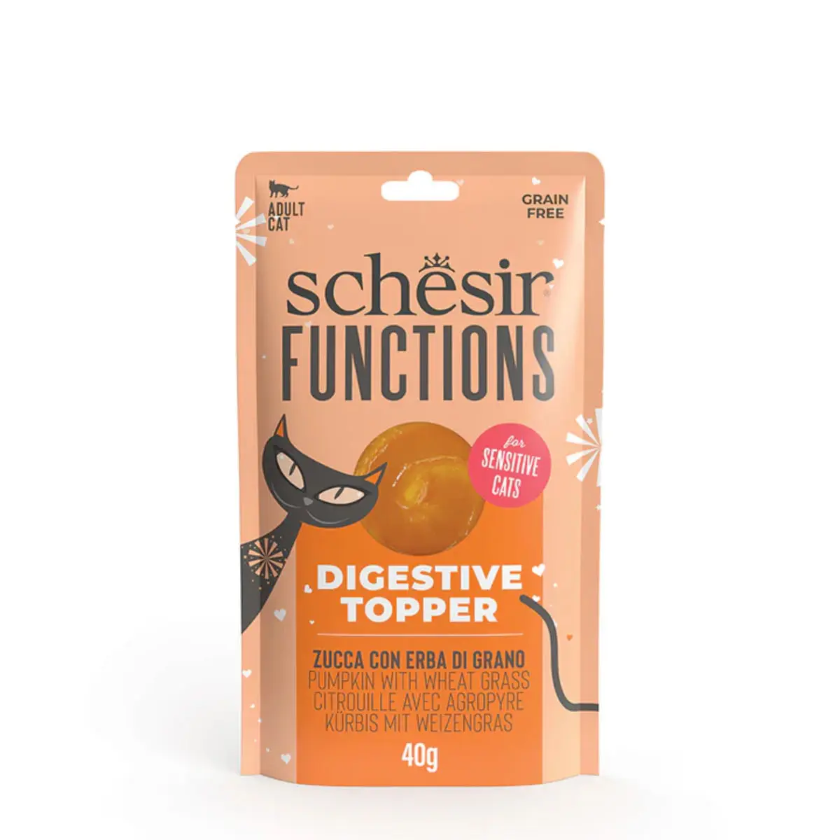 SCHESIR Functions Digestive Topper, dovleac, plic hrana umeda fara cereale pisici, sistem digestiv, (topping), 40g