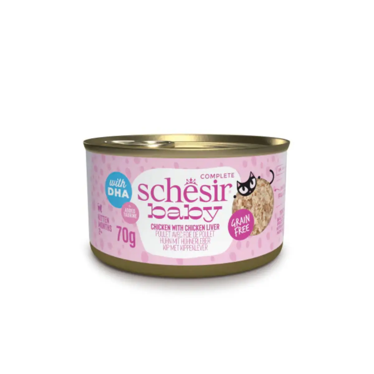 SCHESIR Baby Fillets, Pui si Ficat, conserva hrana umeda fara cereale pisici junior, (in supa), 70g