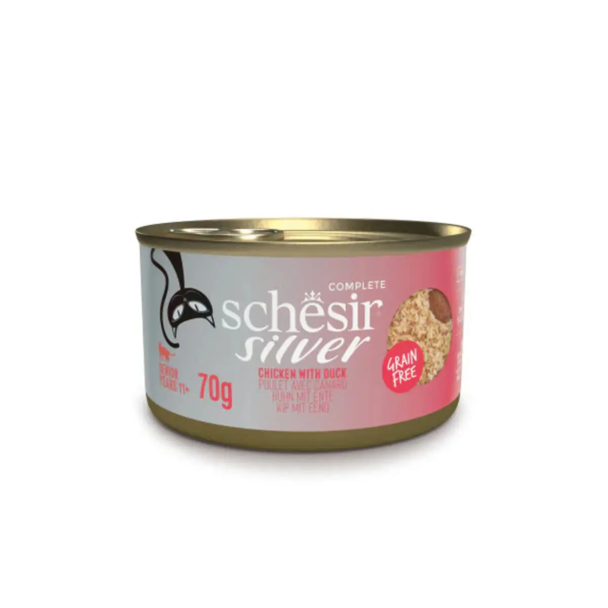 SCHESIR Silver Mousse & Fillet, Pui si Rata, conserva hrana umeda fara cereale pisici senior, (mousse), 70g - Image 2