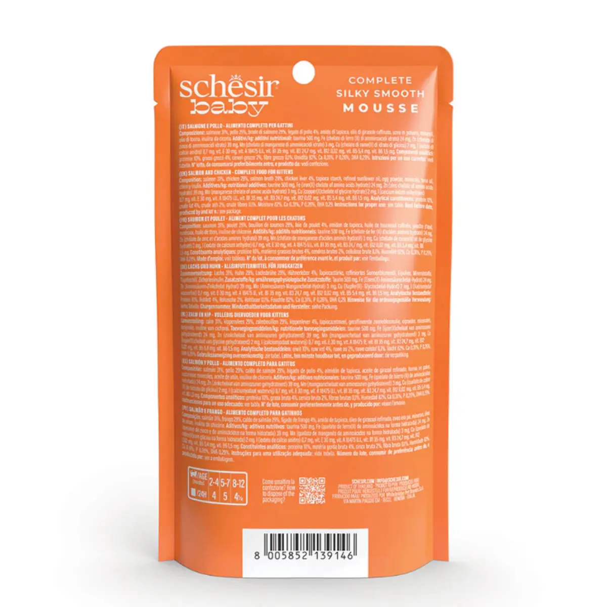 SCHESIR Baby Mousse, Somon si Pui, plic hrana umeda fara cereale pisici junior, (mousse), 70g - Image 3
