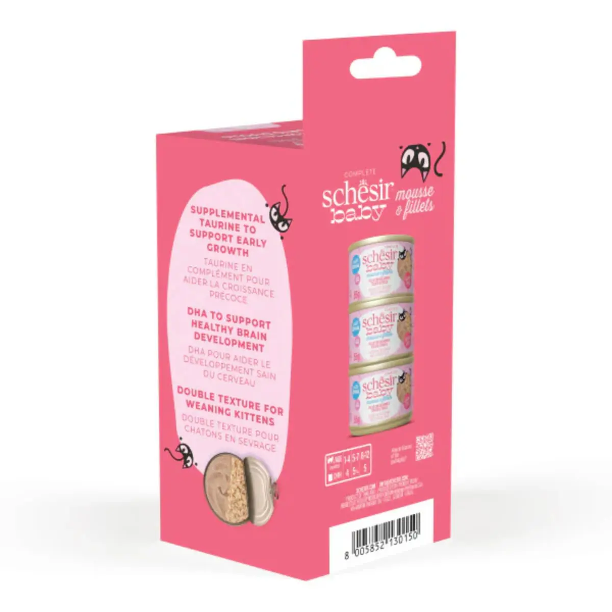 SCHESIR Baby Mousse & Fillets, Pui si Somon, conserva hrana umeda fara cereale pisici junior, (mousse), multipack, 55g x 3buc - Image 3