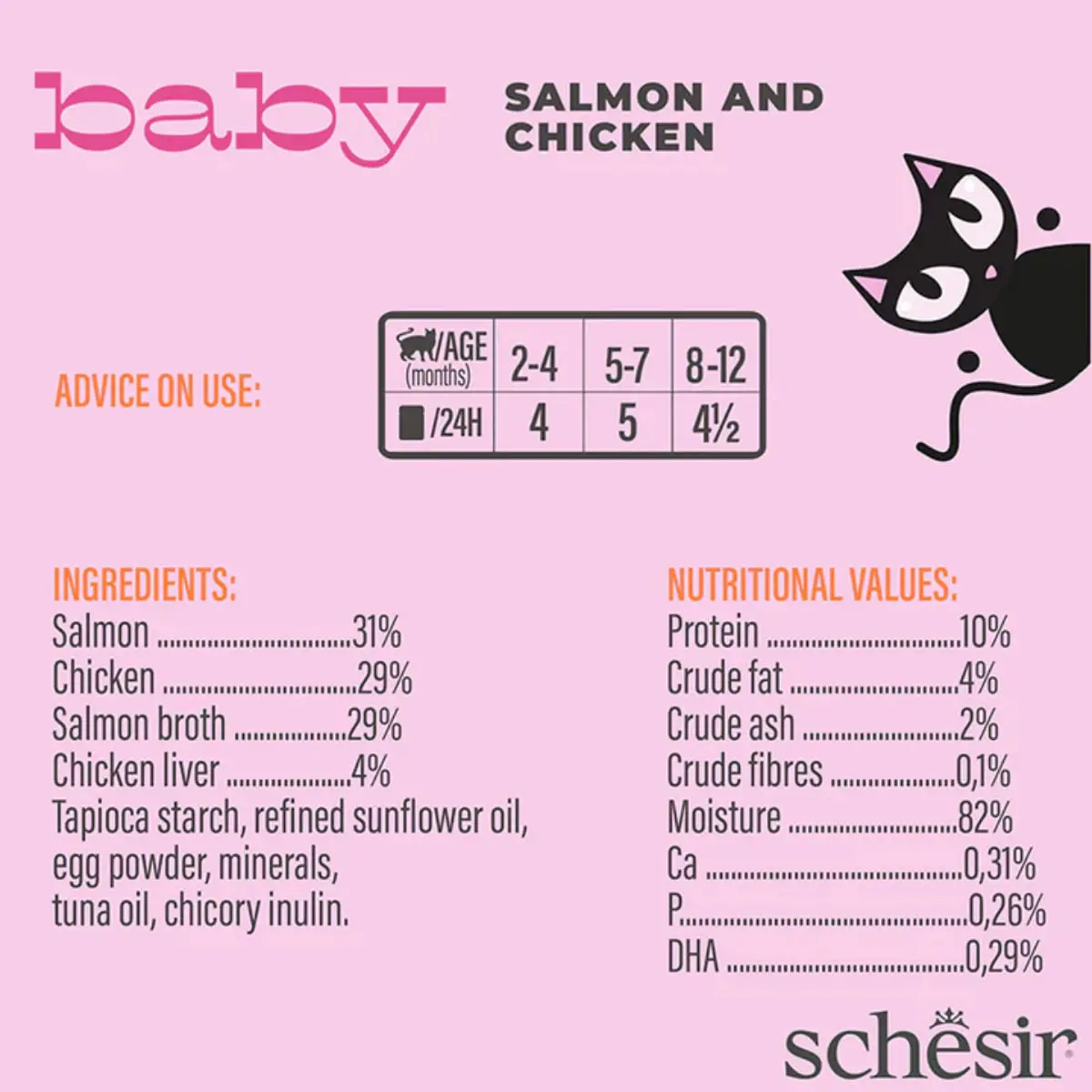 SCHESIR Baby Mousse, Somon si Pui, plic hrana umeda fara cereale pisici junior, (mousse), 70g - Image 5