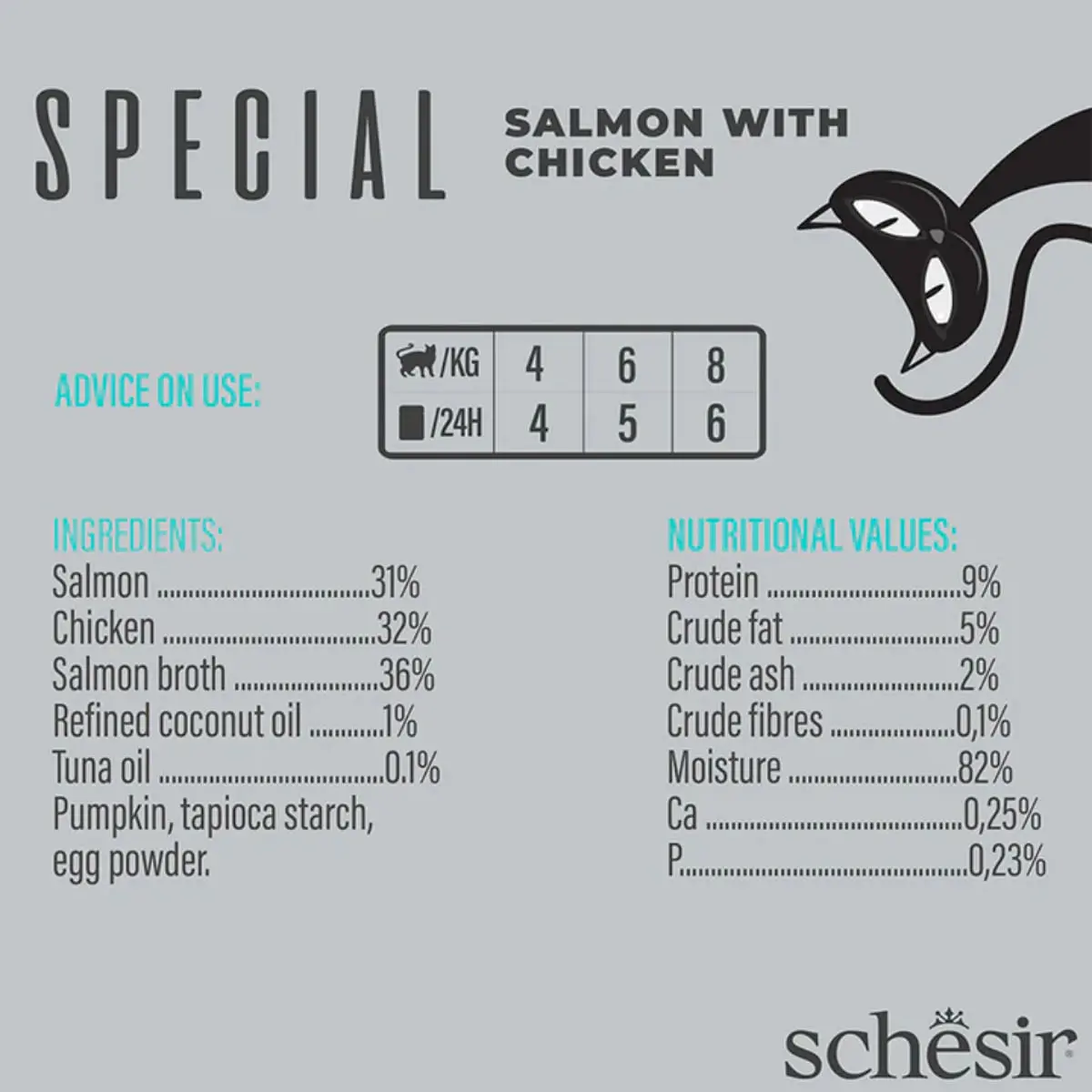 SCHESIR Special Skin & Coat, Somon si Pui, plic hrana umeda fara cereale pisici, piele & blana, (mousse), 70g - Image 5