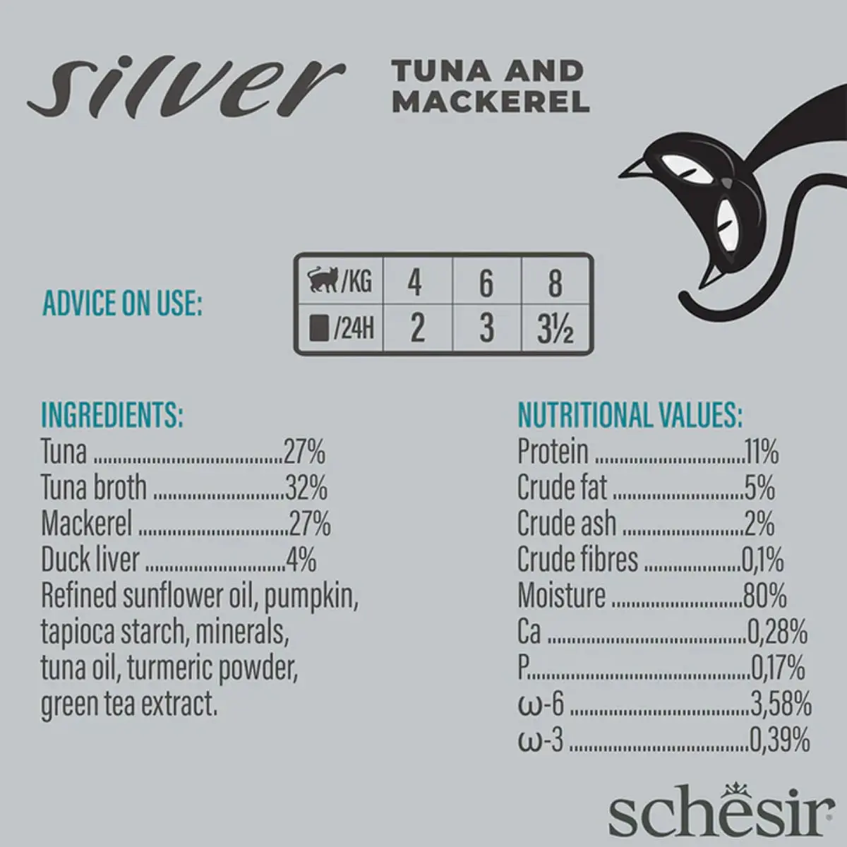 SCHESIR Silver, Ton si Macrou, conserva hrana umeda fara cereale pisici senior, (in supa), 70g - Image 5