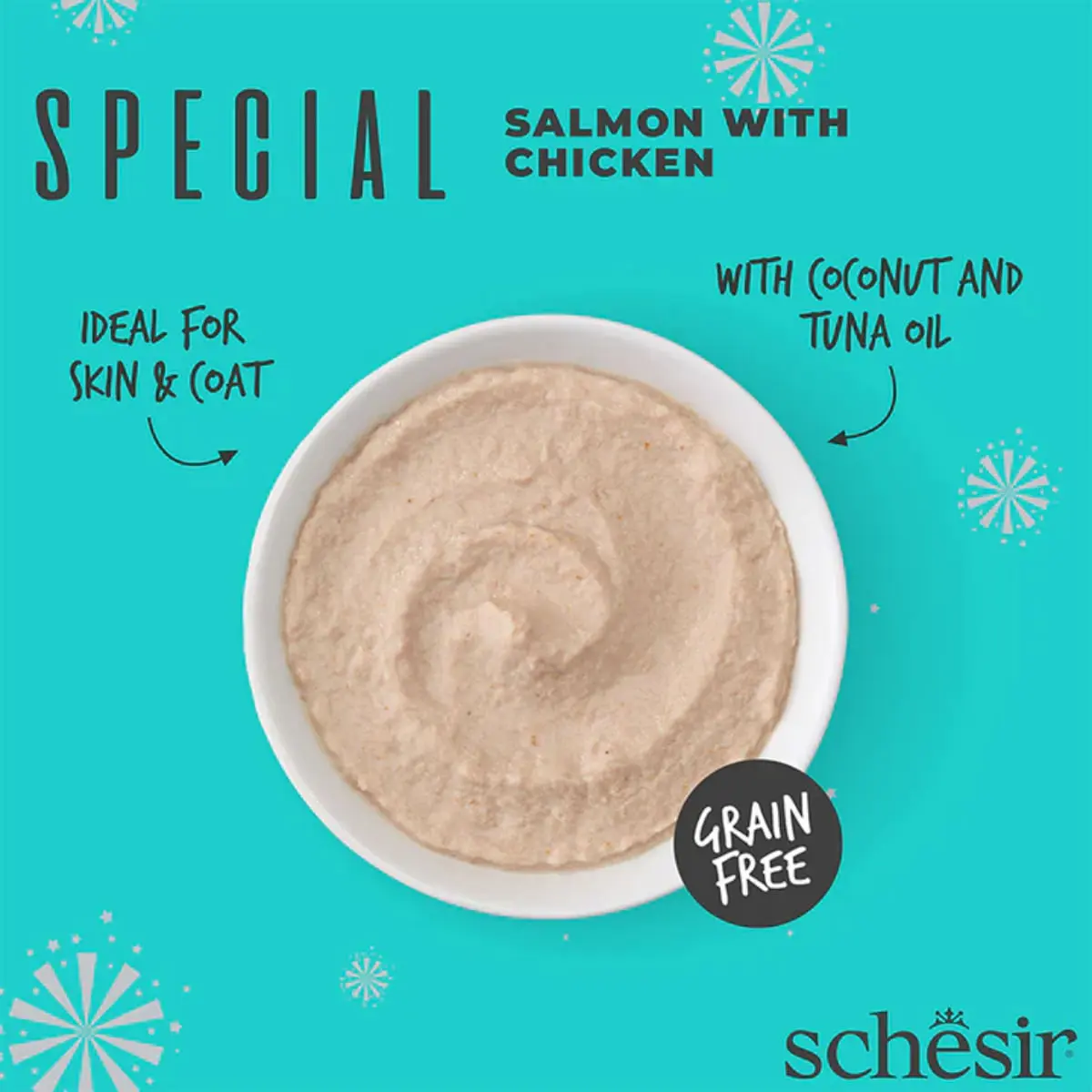SCHESIR Special Skin & Coat, Somon si Pui, plic hrana umeda fara cereale pisici, piele & blana, (mousse), 70g - Image 6