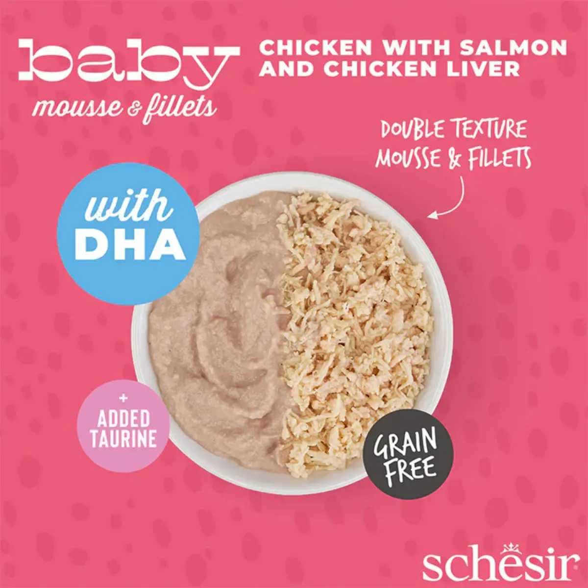 SCHESIR Baby Mousse & Fillets, Pui si Somon, conserva hrana umeda fara cereale pisici junior, (mousse), multipack, 55g x 3buc - Image 6