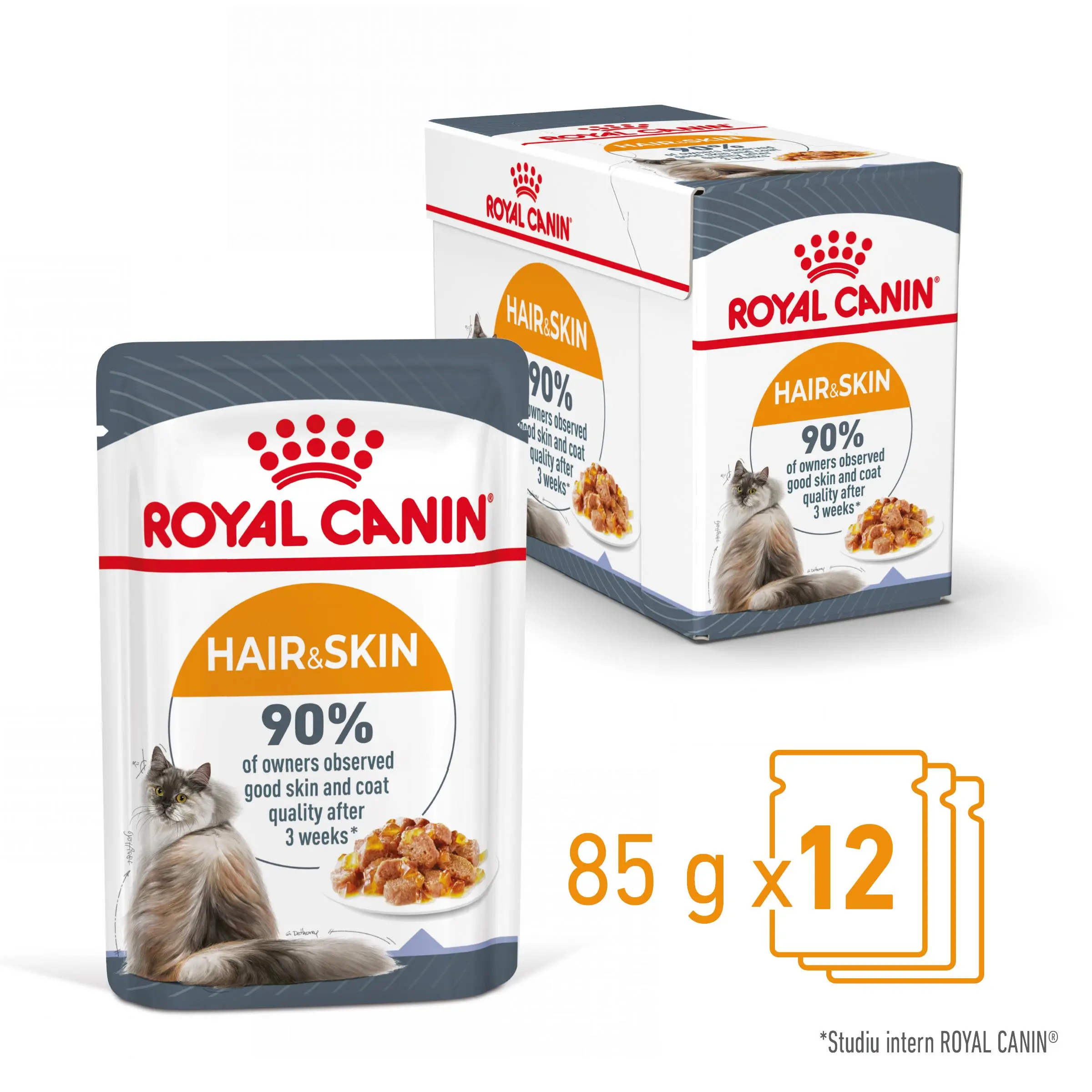 ROYAL CANIN Hair&Skin Care Adult hrana umeda pisici piele & blana (in aspic), bax, 85g x 12buc - Image 2