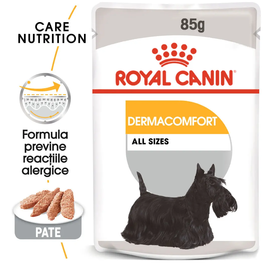 ROYAL CANIN Dermacomfort Adult, hrana umeda caini, prevenirea iritatiilor pielii, (pate), 85g