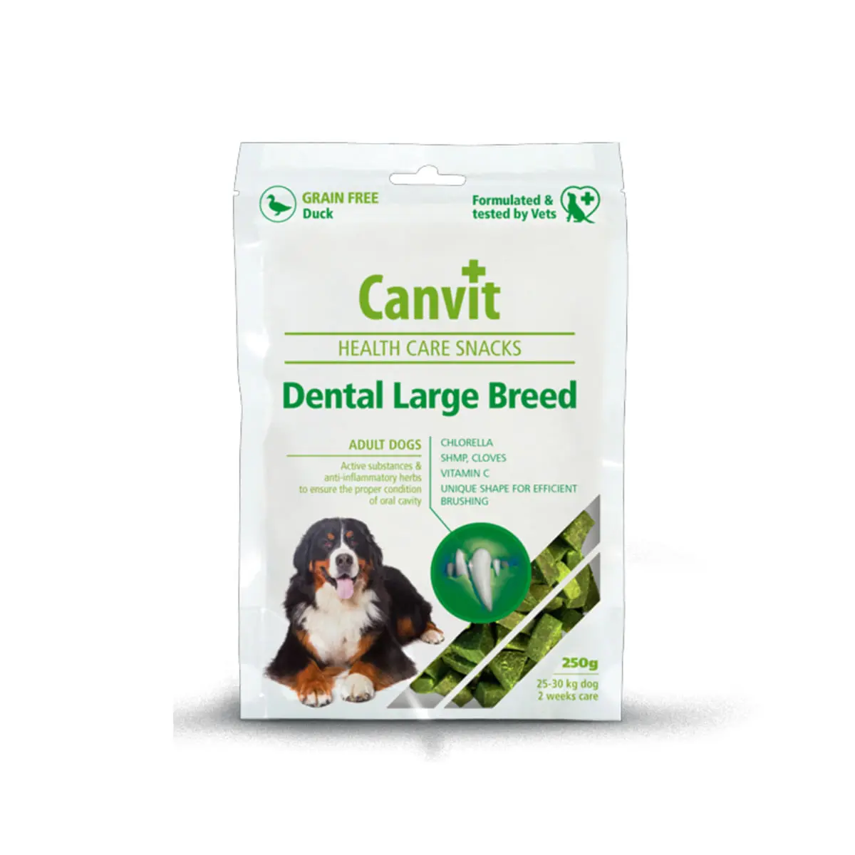 CANVIT Snack Dental Large Breed, L-XL, Rata, punguta recompense functionale caini, sensibilitati dentare, 250g